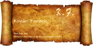 Kovár Ferenc névjegykártya